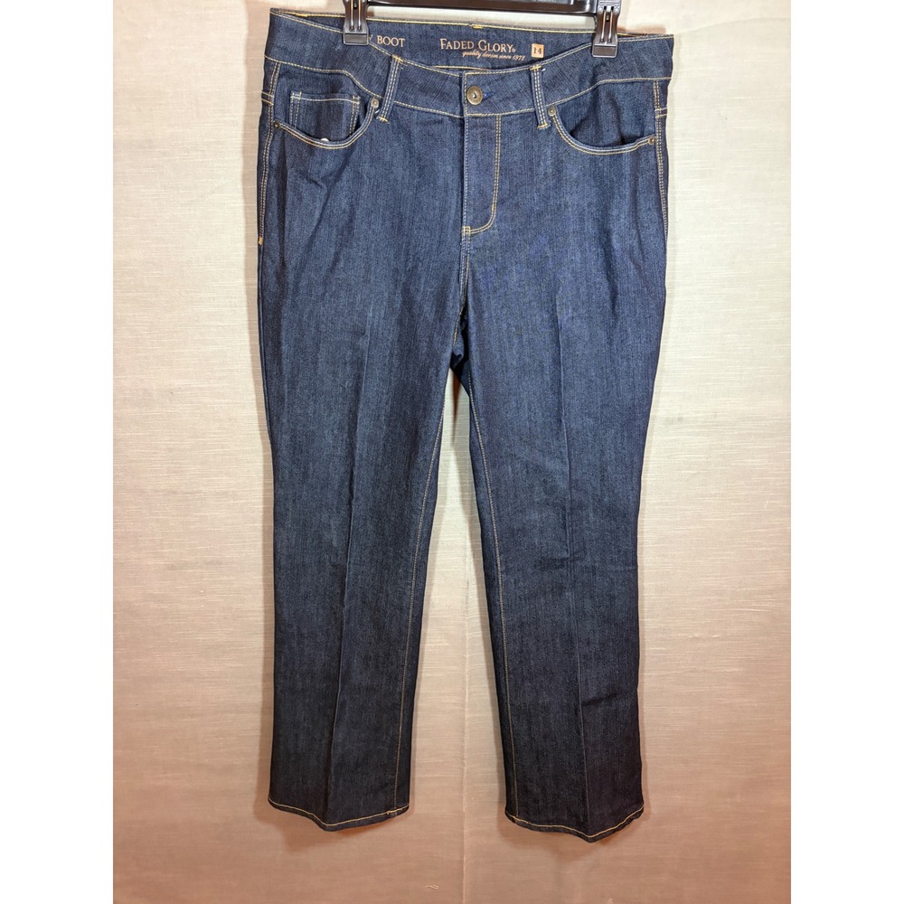 Faded Glory Curvy‎ Bootcut Jeans Size 14 Dark Blue Denim Rinse Mid Rise